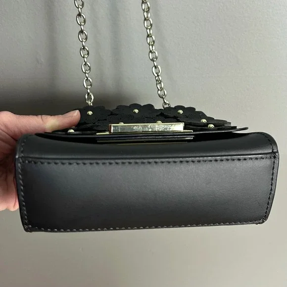 Whimsical Minimalist Zac Posen Black Eatha Mini bag Floral Chain Crossbody Y2K - Picture 15 of 15